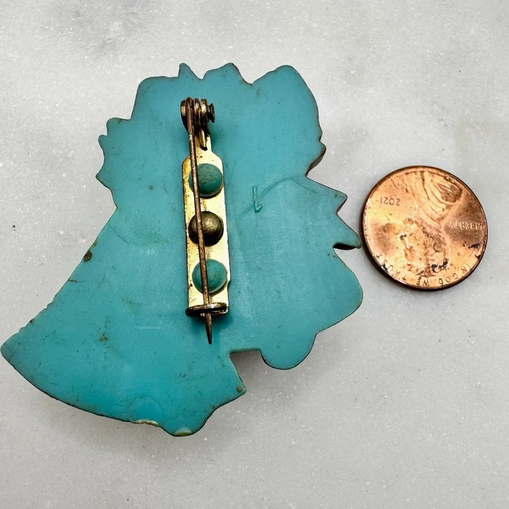 Vintage Christmas Bells‎ Brooch Red Bow Holly Holiday Pin Blue Bell Vintage